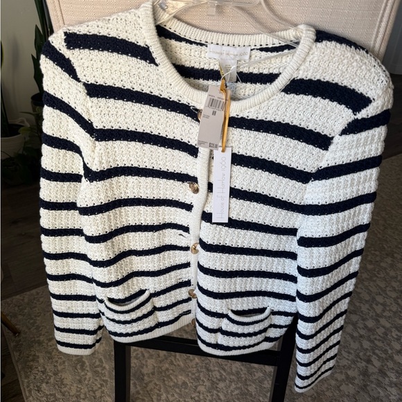 Revolve House of Harlow 1960 Navy and Ivory Striped Cardigan, M, NWT - Picture 2 of 5